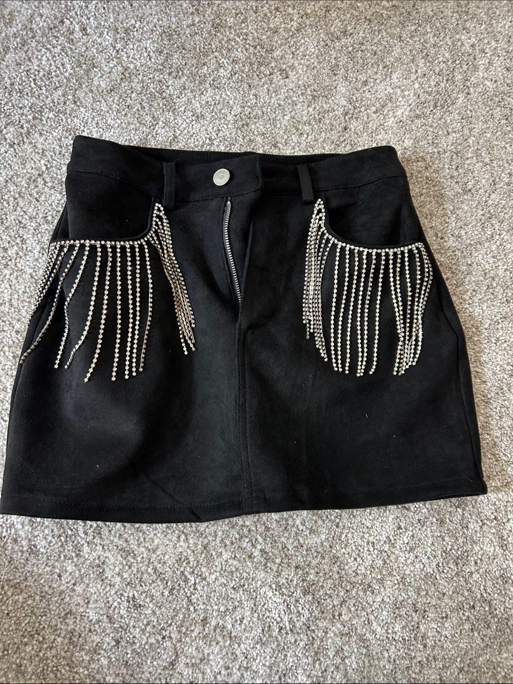 Altar'd State Black Mini Skirt with Silver Chain Fringe
